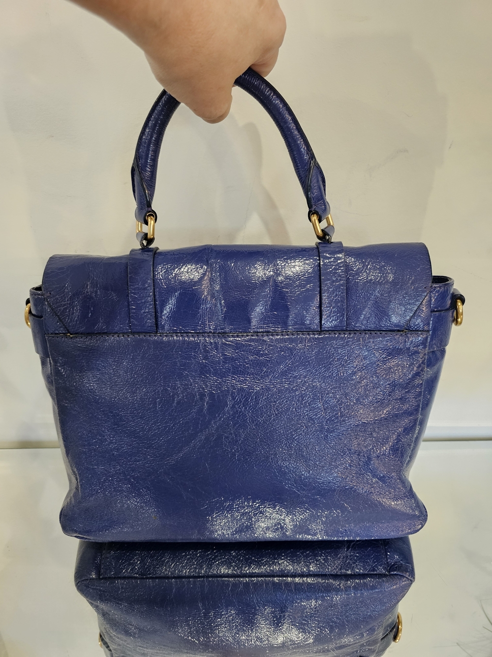 Marc By Marc Jacobs Werdi Patent Deep Blue Leather Top-Handle Satchel - Picture 3 of 6